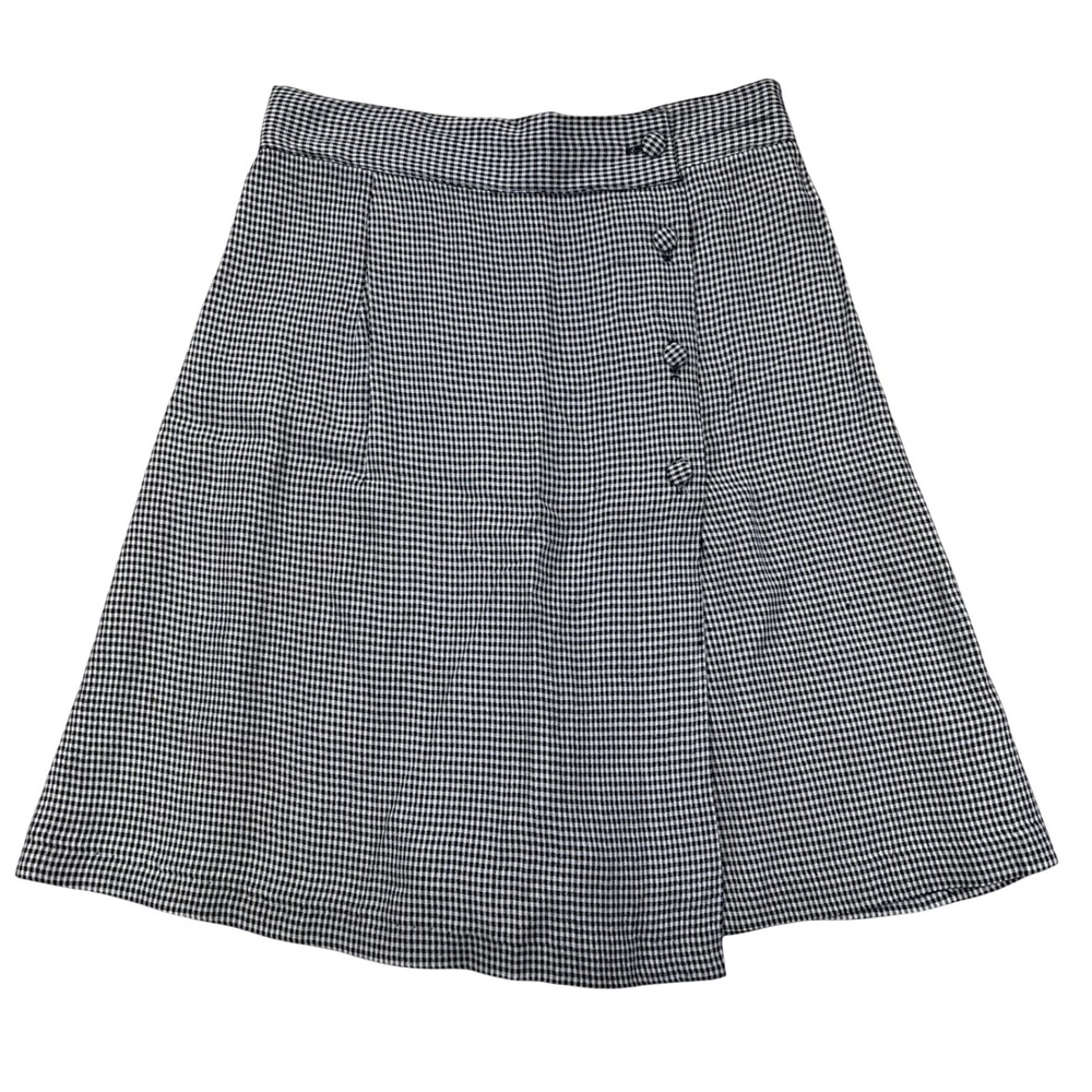 Miz California Gingham Skort Womens VTG M (XS/S) Navy White Button Wrap USA READ